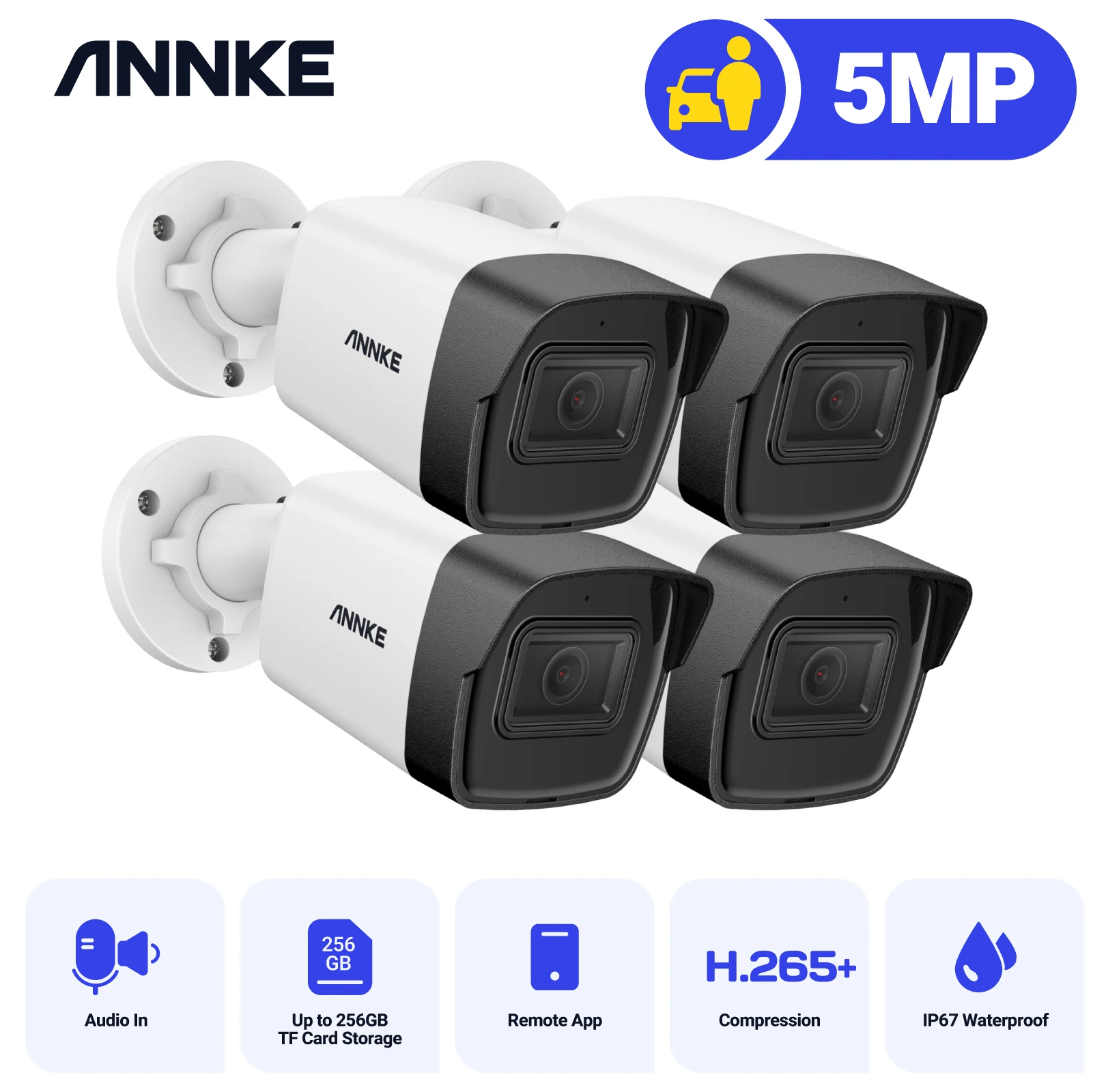 ANNKE C500 HD 5MP POE IP Camera 4PCS 5MP Security Camera Outdoor Indoor With Audio Recording Video 5MP Surveillance Cameras Kits