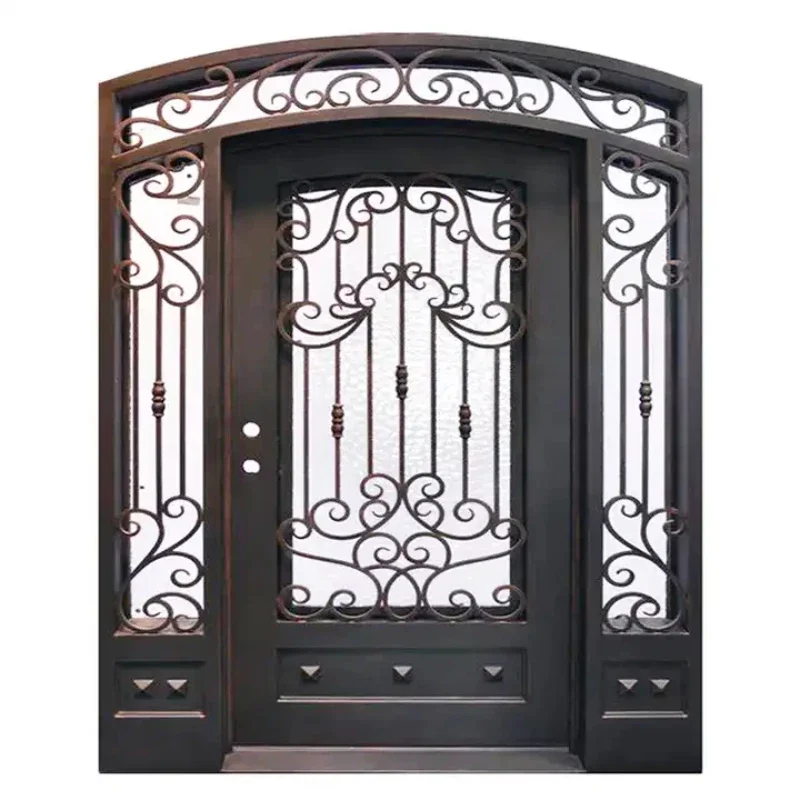 Luxury Retro Classic Cast Golden Decorate Entry Main Double Front Wrought Iron Door for House Doors