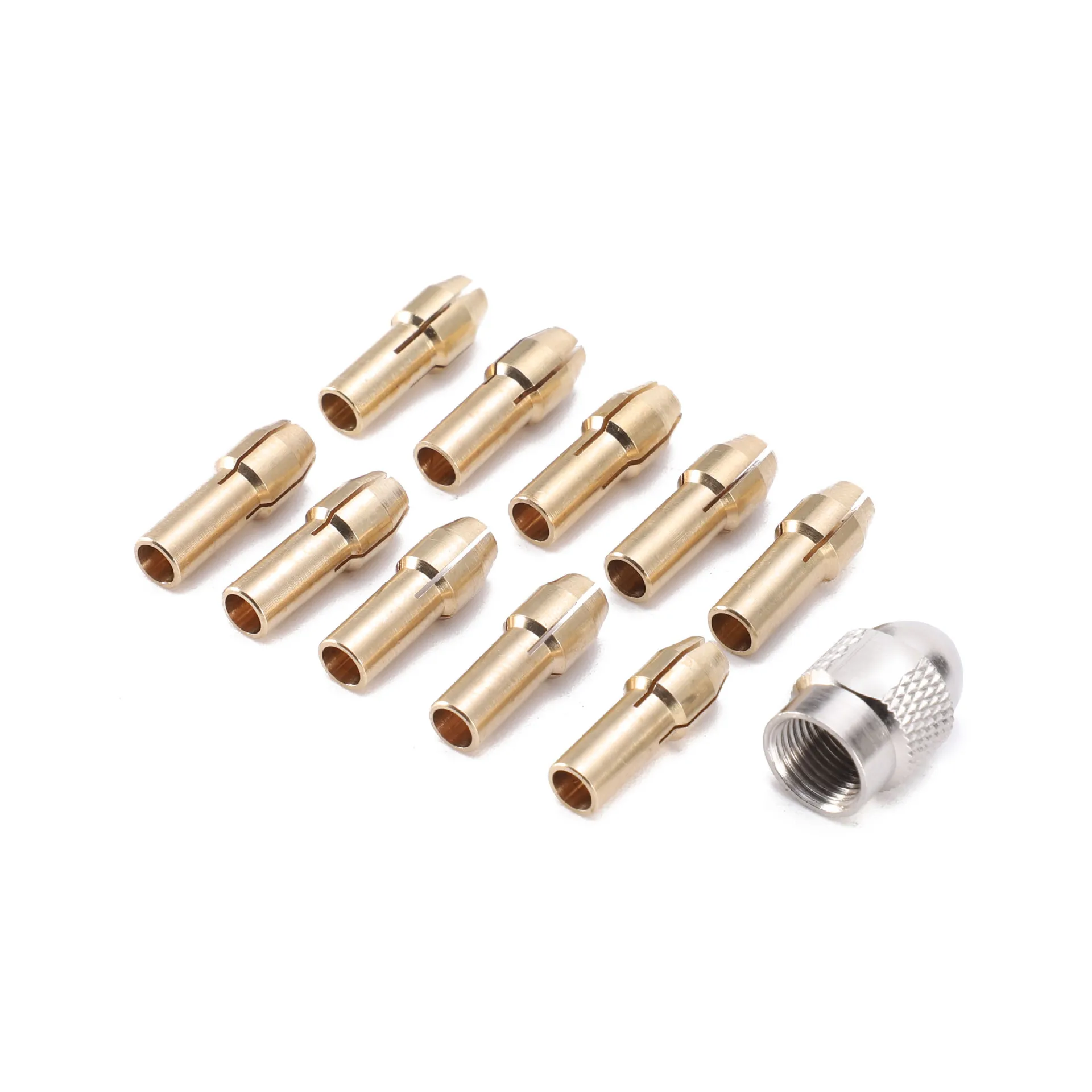 Precision Brass Collet Set 0.5-3.2mm 10pcs For Rotary Tool With Lock Nut