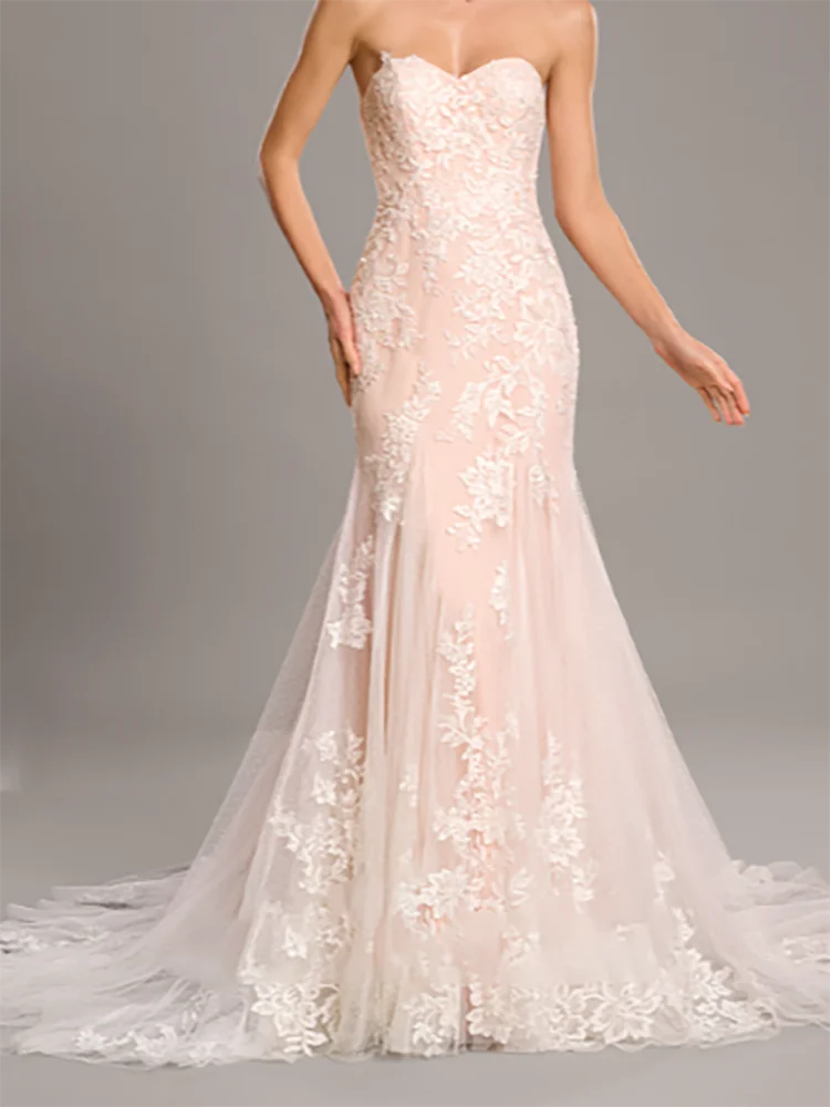 Robes de mariée sirène classiques, épaules dénudées, avec des appliques en cœur, sans manches, personnalisées