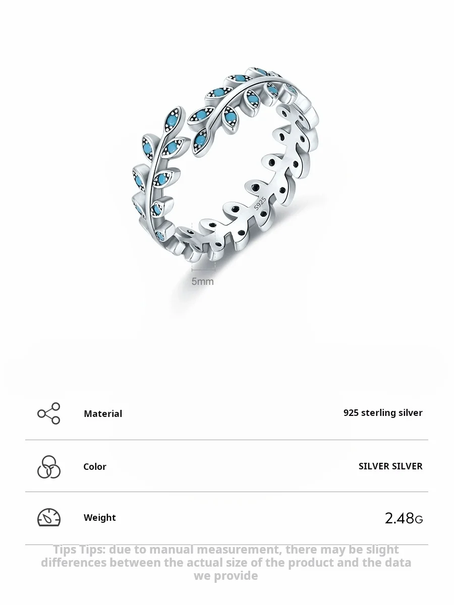 925 Silver Leaf Turquoise Ring Adjustable Ring - Open Band Boho Jewelry | One Size Fits All Women Fashion Jewellry anillos