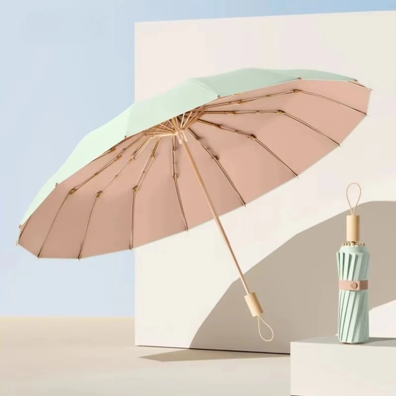 Sun UV UPF50+ Protection Folding Umbrella Women, Windproof 16 Bone, Color Glue Sun Protection Parasol Rain and Shine Umbrellas