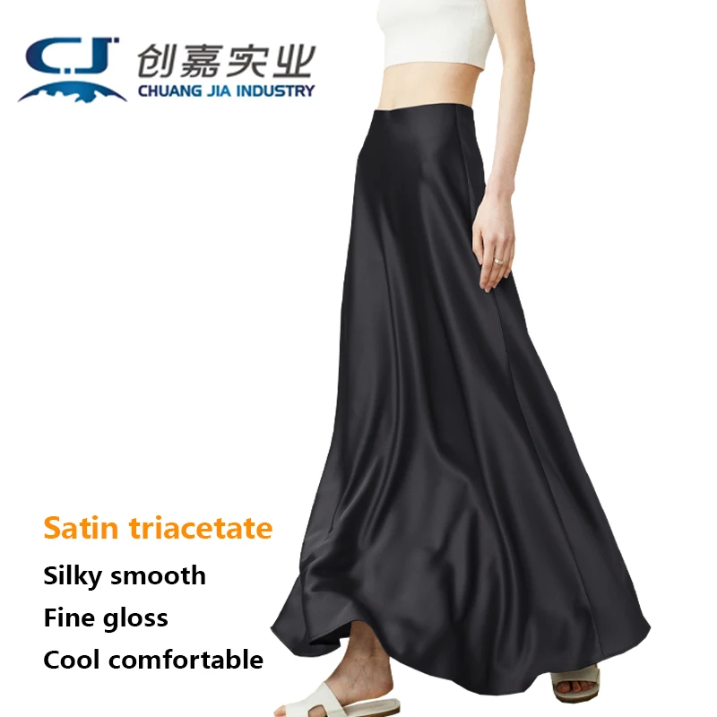 

Satin Triacetate Ladies Skirt Silver Gray Skirt with Large Swing Long Skirt Temperament Simple Drop Feeling Silky Luster Cool