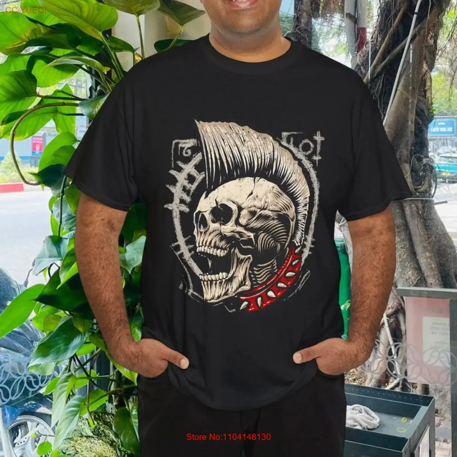 Punk Rock Skull With Mohawk Style Punk's Not Dead Retro T Shirt vintage Washed Unisex Versatile fashion Stylish