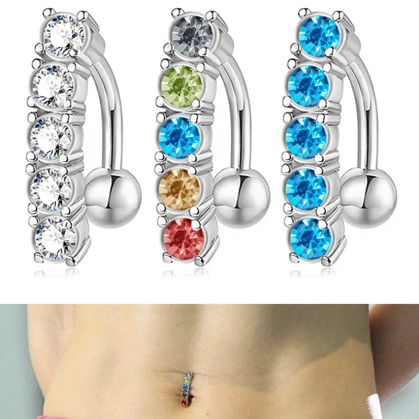 ثقب زر البطن الكريستالي من الفولاذ المقاوم للصدأ ، استرخى ، زهرة ، فاك ، عكس ، حلقات السرة ، العصرية ، الملحقات #1