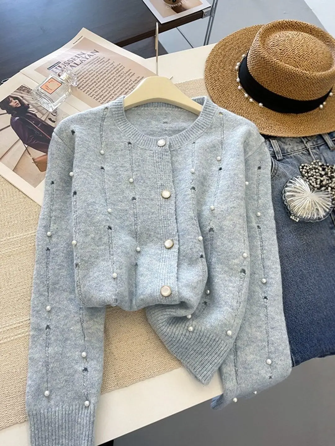 

Faionable Long Sve Knitted Sweater Women's Design Commute Heavy Embellied Casual Loose Fit Knitwear Winter Outerwear