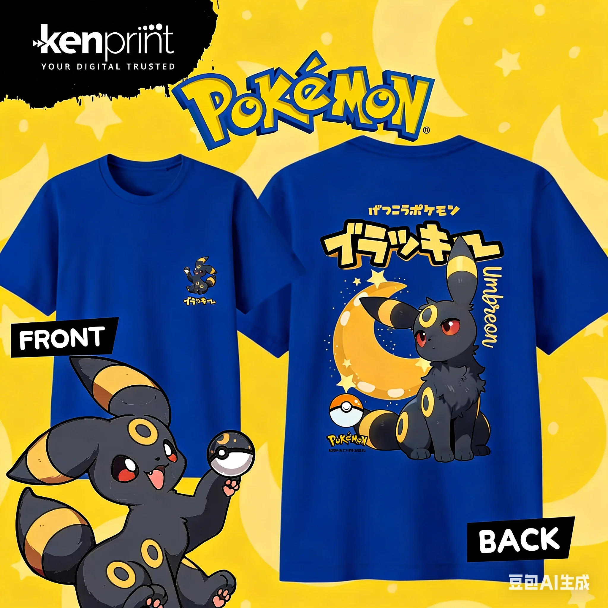 Bandai Anime Pokémon Umbreon Cartoon Baumwoll-T-Shirt für Kinder/Herren/Damen, modisches, lässiges, kurzärmeliges T-Shirt, Streetwear, Y2k – Detail 6