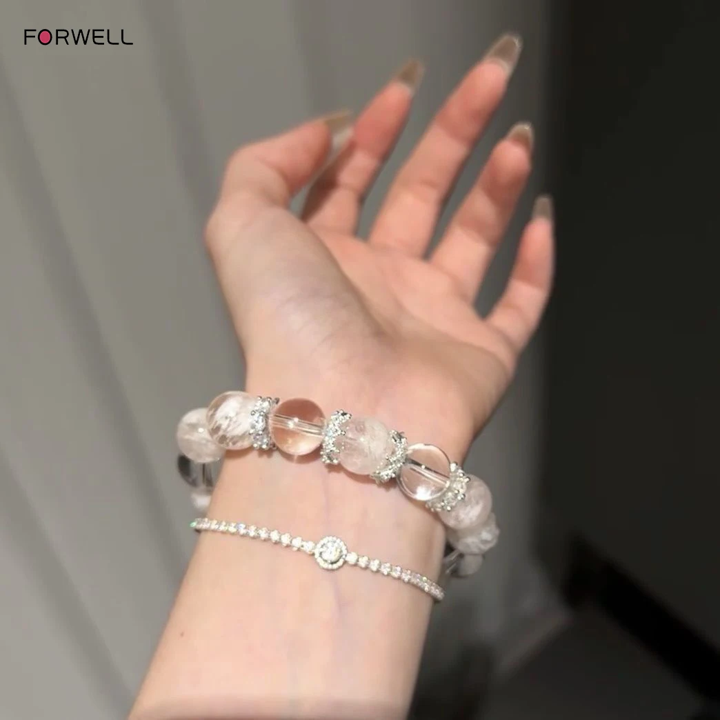 

FORWELL Natural Design Elastic Rope Bracelet White Crystal Jewelry Gift for Women 8mm/10mm/12mm Adjustable Size