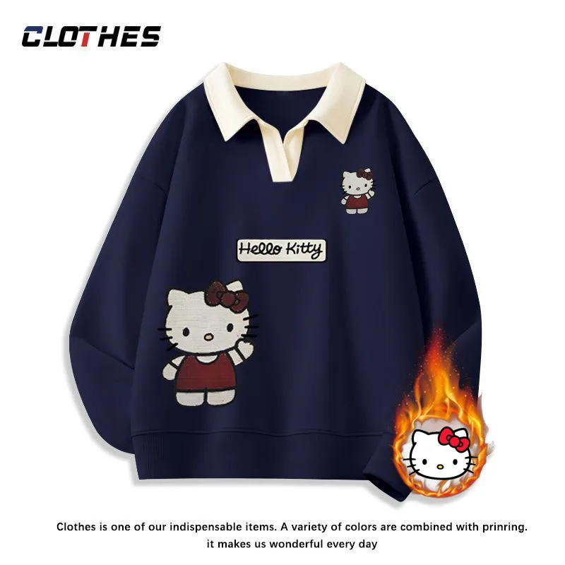 Kawaii Hello Kitty Hoodie Anime Sanrio Cartoon High Street Lose Drucke Niedliche Kapuze Weiche Bequeme Niedliche Studenten Mädchen Tops