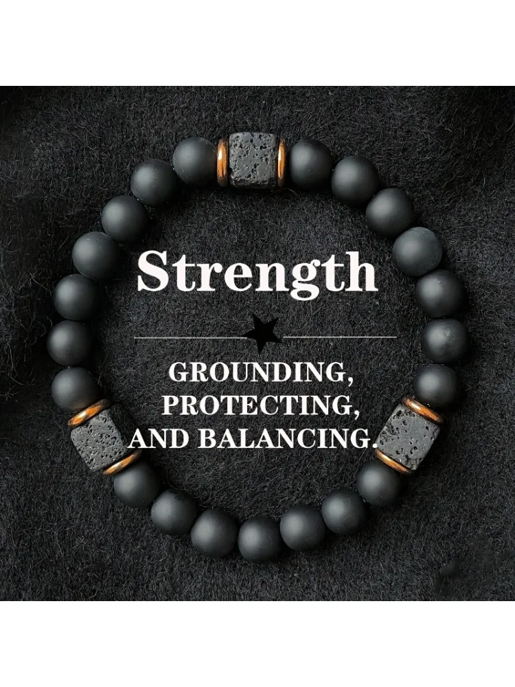 Bracelet en pierre volcanique pour hommes, 1 pièce, avec Agate noire carrée, bijoux à la mode adaptés à la thérapie magnétique des messieurs modernes