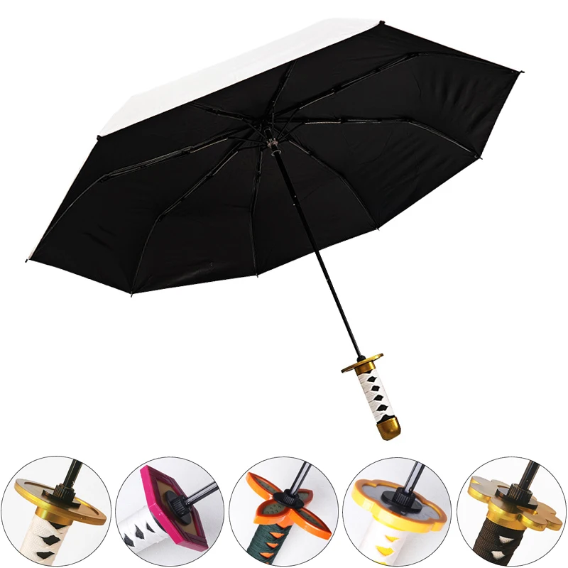 

Kimetsu No Yaiba Demon Slayer Umbrella Rain Women Men Outdoor Portable Sun Parasol Bleach Kurosaki Kurosaki One Piece BLEACH