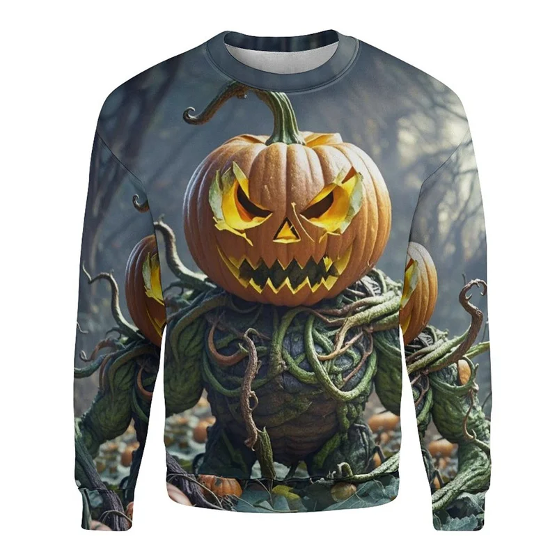 

3D Print Pumpkin Ghost Halloween Skull Sweatshirt For Men Bloody Witch Pattern Pullover Casual Loose Holiday Tops O-Neck Hoodies