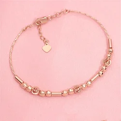 Fashion Plated 14K Rose Gold Geometric Charm Bracelets for Women Classic Party Jewelry for Girlfriend Gift