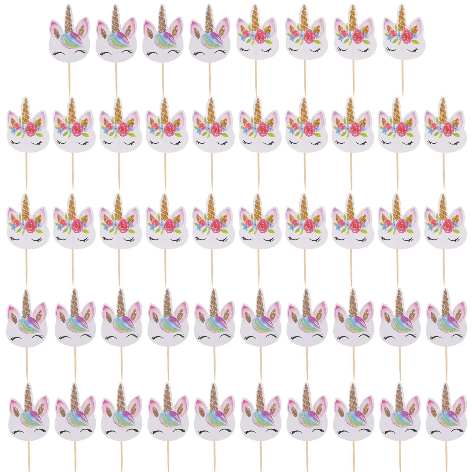 

48 Pcs Cake Decorations Unicorn Gifts for Girls Birthday Party Supplies Paper Cupcake Toppers Cake Insert Props