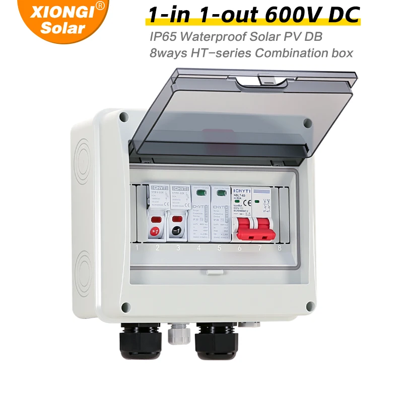 Double PG Solar photovoltaic PV DC Combiner Box 600V Surge Lightning Protection 1 input 1 out Fuse MCB SPD Distribution Box IP65
