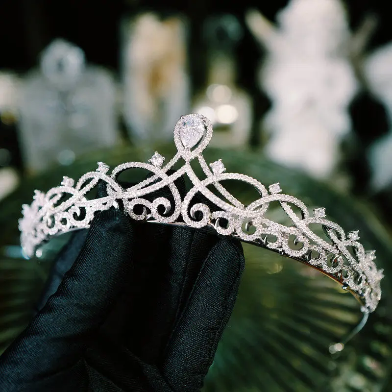 Graceful French Princess Hair Crown Hair Accessory for Women Cubic Inlaid Wedding Marriage Bride Tiaras
