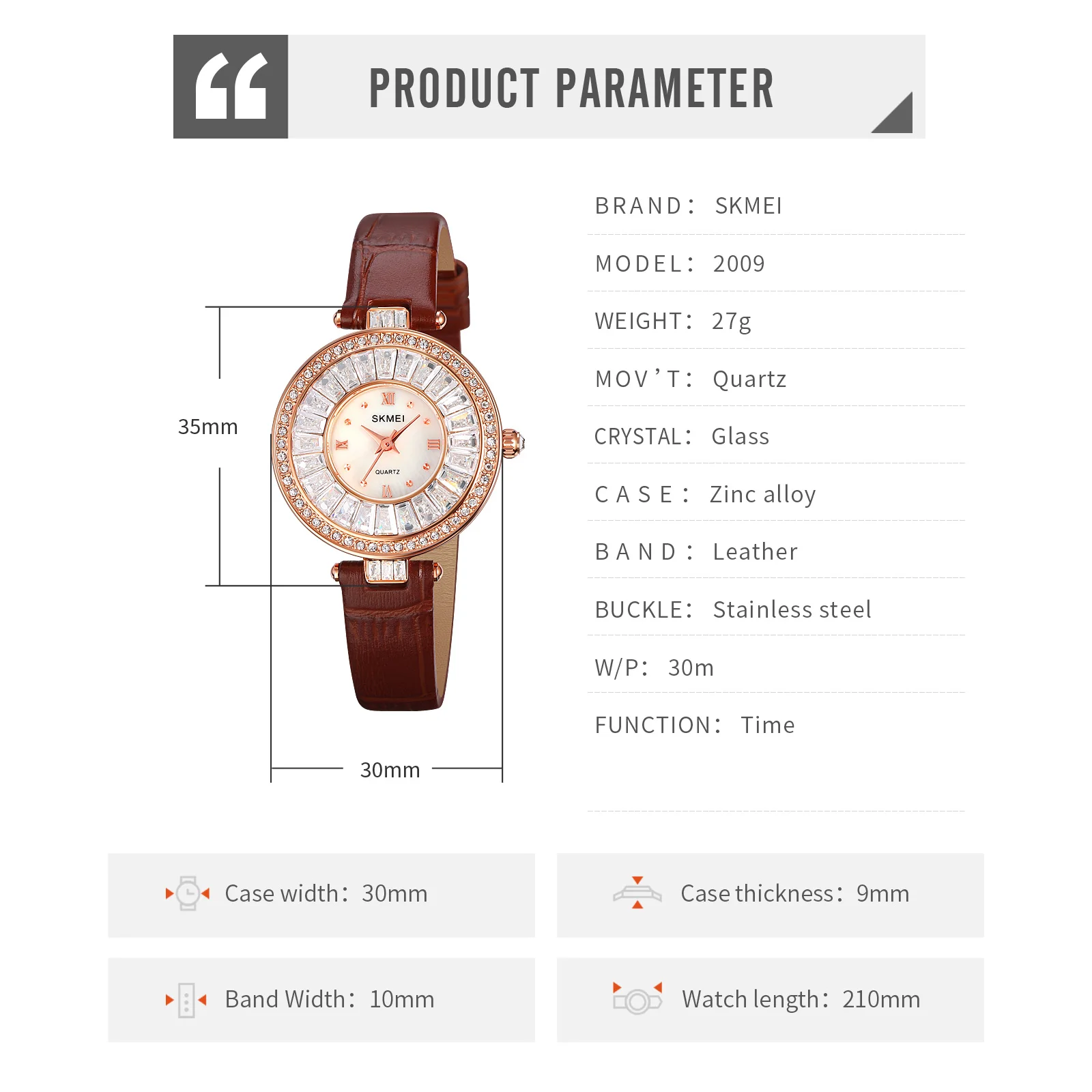 SKMEI 세련 된 세련 된 우아한 가벼운 고급 스타일 작은 시계 간단한 창조적 인 다이얼 절묘한 세트 라인 돌 서라운드 마더 오브 펄 질감 레이어드 다이얼 가죽 스트랩 높은 투명도, 내 스크래치, 내 스크래치, 방수 차오다웨이메이 2009 ...