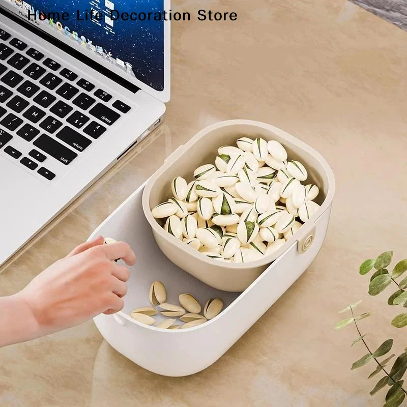 【H】1 PCS Double Layer Drain Basket Snacks Dried Fruit Box Thickened Household Fruit Plate Kitchen Drain Tray
