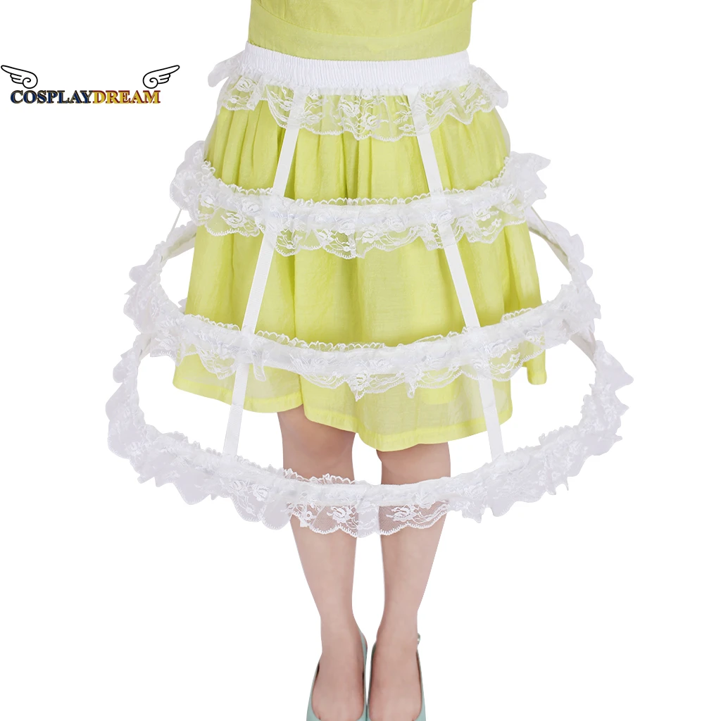 Women Girls White Lolita 3 Hoop Hollow Cage Petticoat Steel Boned Ruffles Lace Wedding Underskirt Ruffles Lace Bustle Crinoline