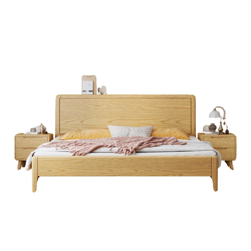 

White wax, solid wood bed, modern, Nordic, log wind, master bedroom, bed and breakfast