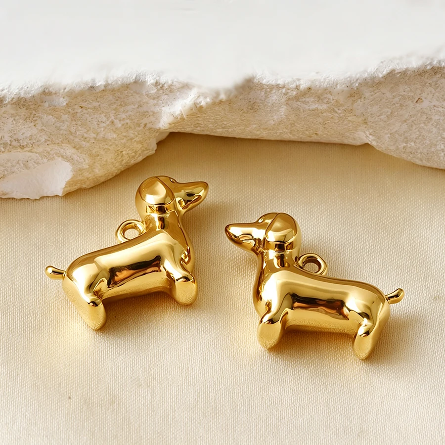 5 Stück goldfarbene Edelstahl-Anhänger in Form von niedlichen Hunden, Fischen und Enten, PVD-beschichtet, für Schmuckherstellung, Tieranhänger, DIY-Halskette, Schlüsselanhänger – Detail 7