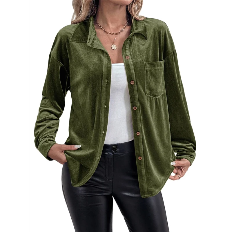 

AG-Women's Winter Long Sleeve Velvet Cardigan Button Casual Tops Shirt Ladies Tops