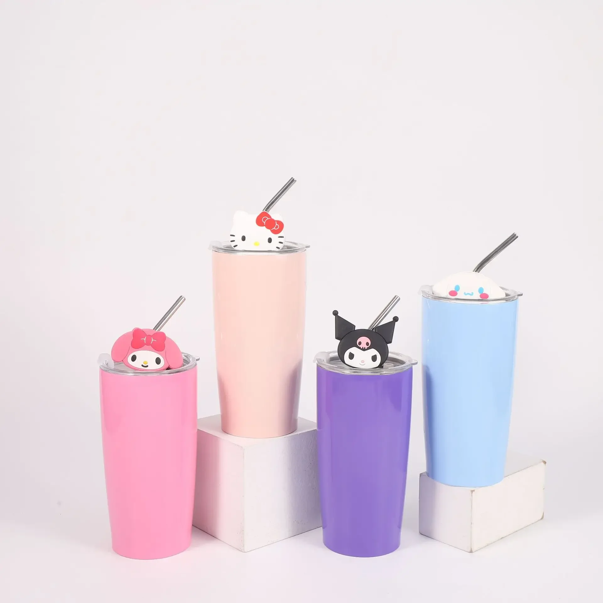 20oz Sanrio Hello Kitty Car Cup Anime Kawaii Water Cup Straw Stainless Steel Coffee Cups Cartoon Kuromi Melody Portable Bottle