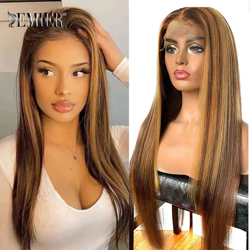 

P4/27 13x4 Full Lace Frontal Wig For Black Women Highlight Color Pre Plucked Straight Remy Human Hair Transparent HD Lace Wigs