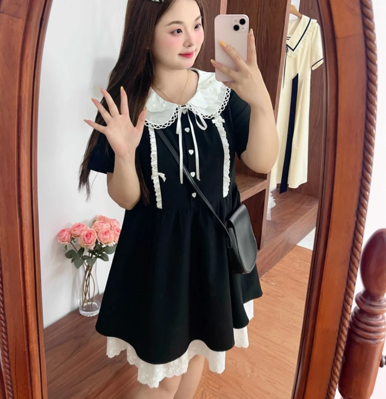 جديد كبير الحجم فتاة حلوة بيتر بان طوق الدانتيل متابعة القوس فستان موضة عالية الخصر ألف خط الحد من العمر فساتين يابانية متعددة الاستخدامات #2