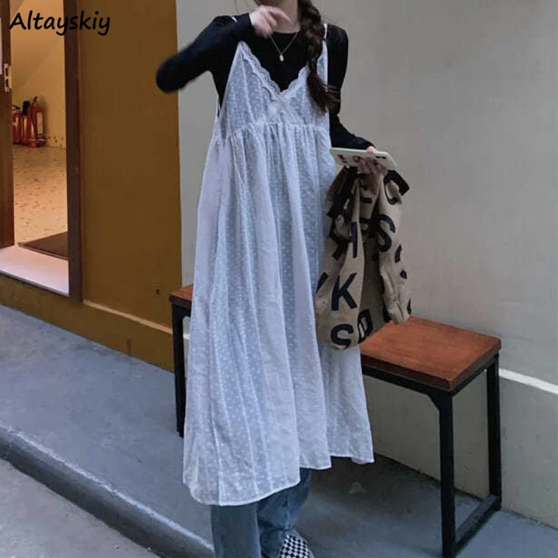 Sukienka kobiety lato koronkowa przetargu moda wróżka elegancki francuski styl Vintage Baggy Girls Party prosta w jednolitym kolorze Spaghetti pasek przytulny