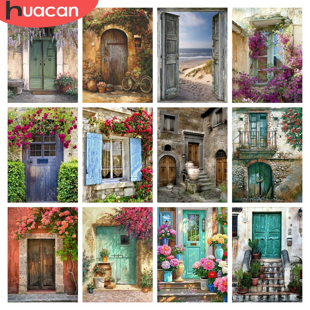 HUACAN 5D Diamant Mosaik Tür Landschaft Voll Platz Runde Diamant Malerei Meer Landschaft Bilder Von Strass Wohnkultur