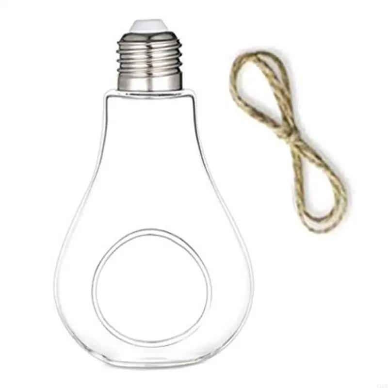 4XFD Light Bulb Shaped Hanging Planter Plant Terrarium with Hanger Rope Gift