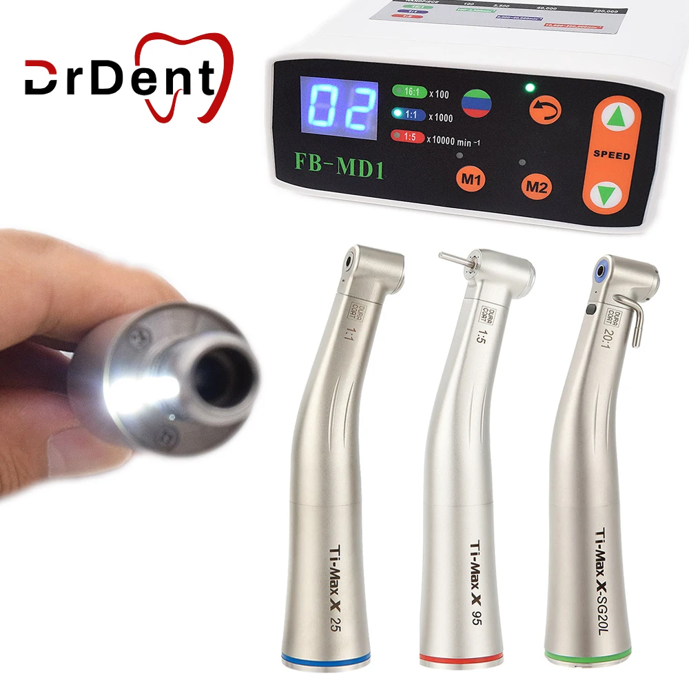 

Dental Handpiece Low Speed 1:5 Push Button Fiber Optic LED Against E-type Contra Angle Ceramic Bearing Dentistry X95L Turbin