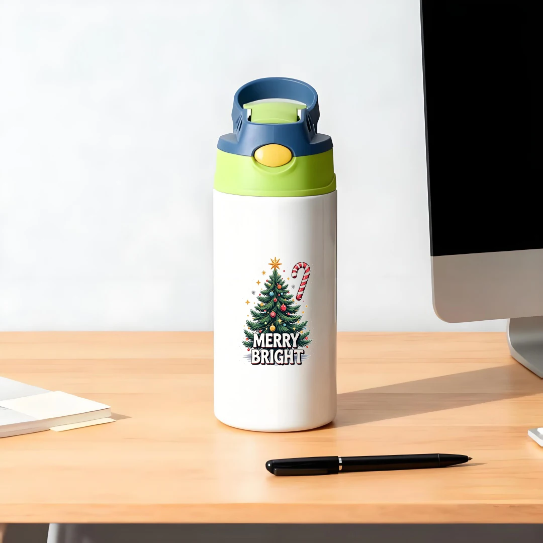 Tasse isolée en acier inoxydable 304, tasse en paille d'arbre de noël de dessin animé, bouteille d'eau isolée pour enfants, cadeau de noël indispensable et confortable