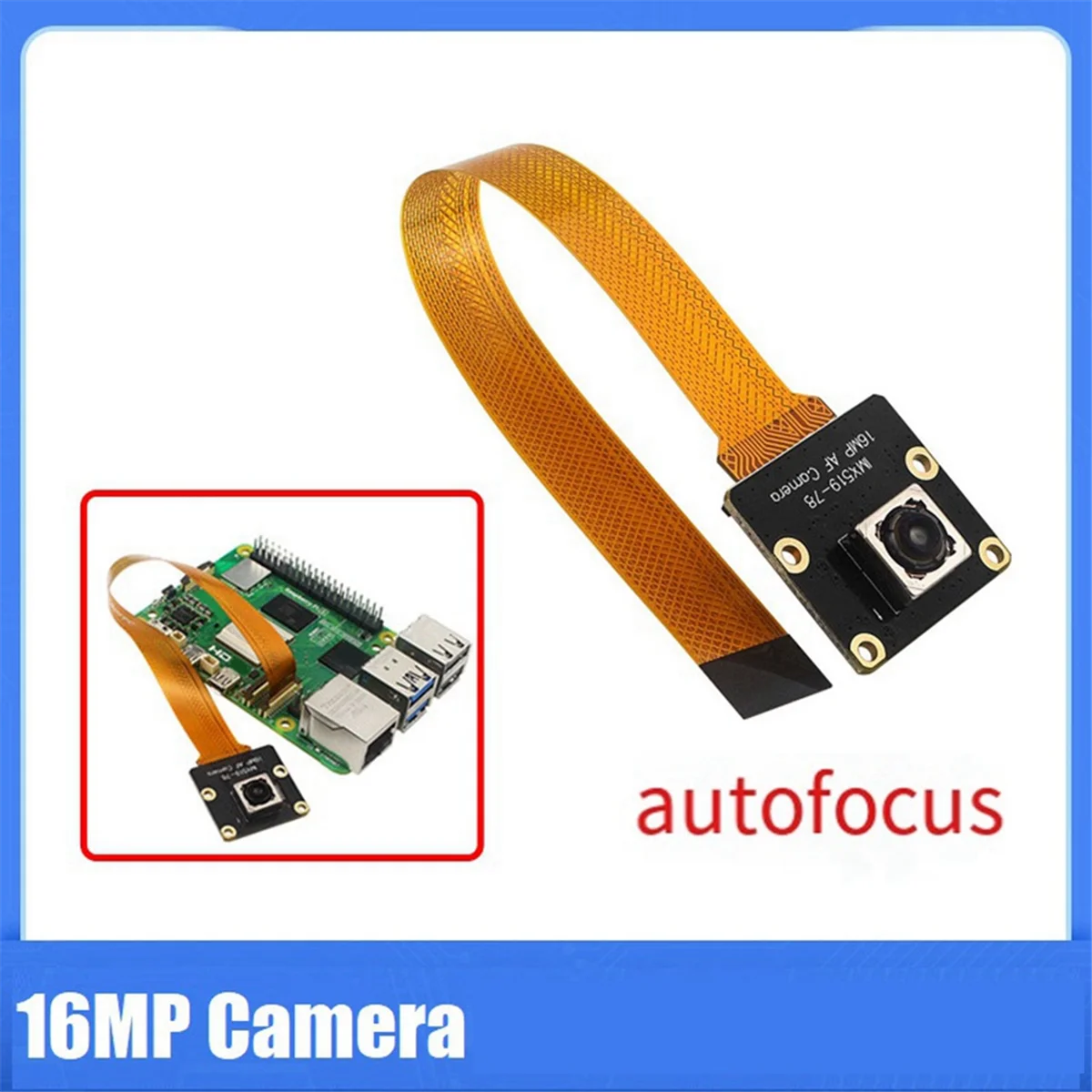 ขายกล้อง 16MP สําหรับกล้อง Raspberry Pi5 IMX519 ออโต้โฟกัส 78.5 °   โมดูลกล้อง 4.28 มม. สําหรับ Raspberry Pi5 RPi5