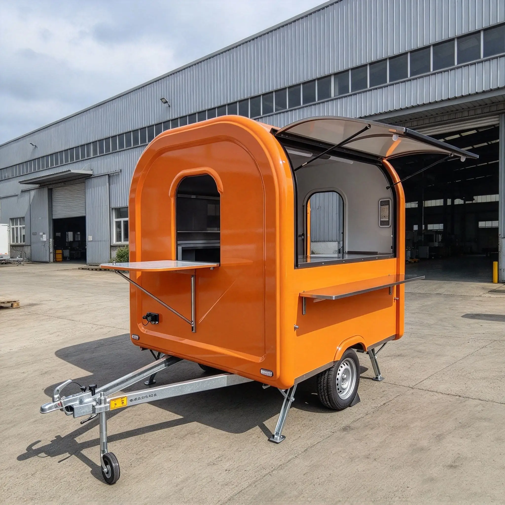 Small Food Trailer with Full Kitchen, Rounded Mobile Food Cart, Compact Towable Food Truck for Coffee, Ice Cream and Catering