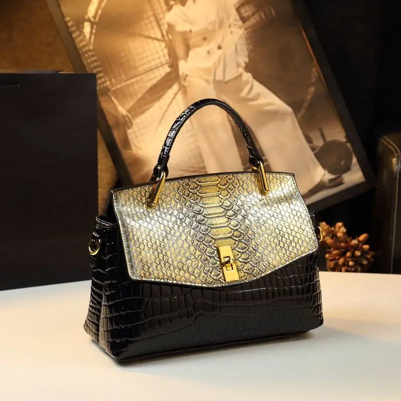 Luxury Designer Brand New High Quality Cowhide Single Shoulder Crossbody Bag Women's Fashion Handbag Snake Print Trend Hot Sale