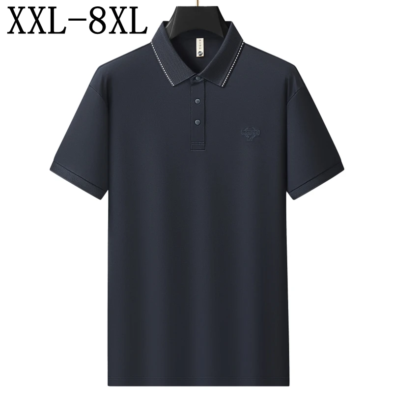 

Мужские поло-рубашки класса люкс 2026 года: новые летние модели 8XL, 7XL, 6XL с коротким рукавом, отложным воротником и вышивкой. Повседневные мужские рубашки-поло.