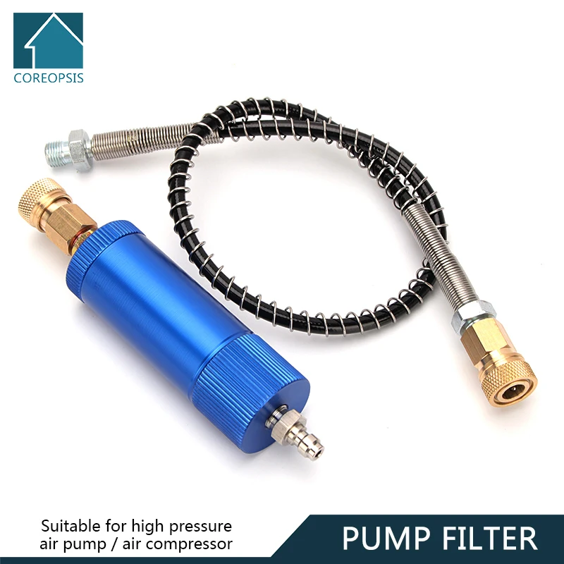 High-Pressure Hand Pump Filter with Nylon Hose and Quick Disconnects Air Compressor Water-Oil Separator Filtering Cotton Element