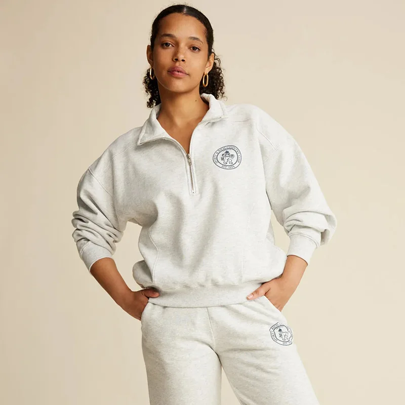 

Autumn and winter new North American niche SR stand up collar zipper chest letter printed fleece women's hoodie