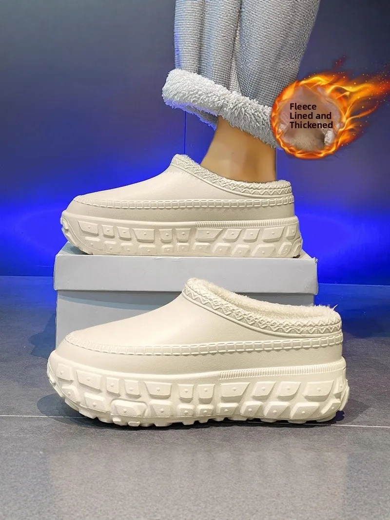 

Men's Cotton Slippers Winter Thickened Warm Waterproof Non-slip Full Wrap Outdoor Cotton Shoes Youth Trend Simple Style Low Heel