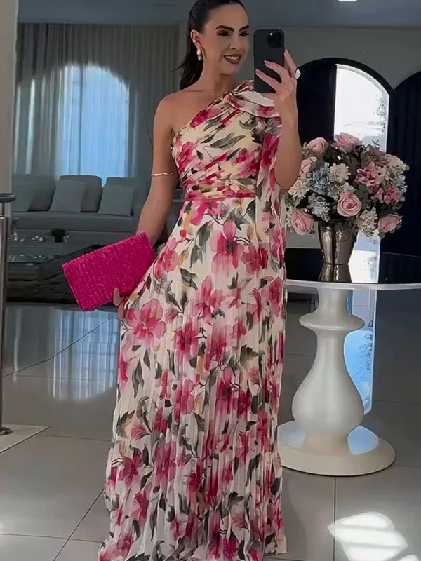 Sexy Floral Print oulder Bared Dr Street Sle A-Line Skirt Polyester Fiber Svel Women's Dr Wedding Scene