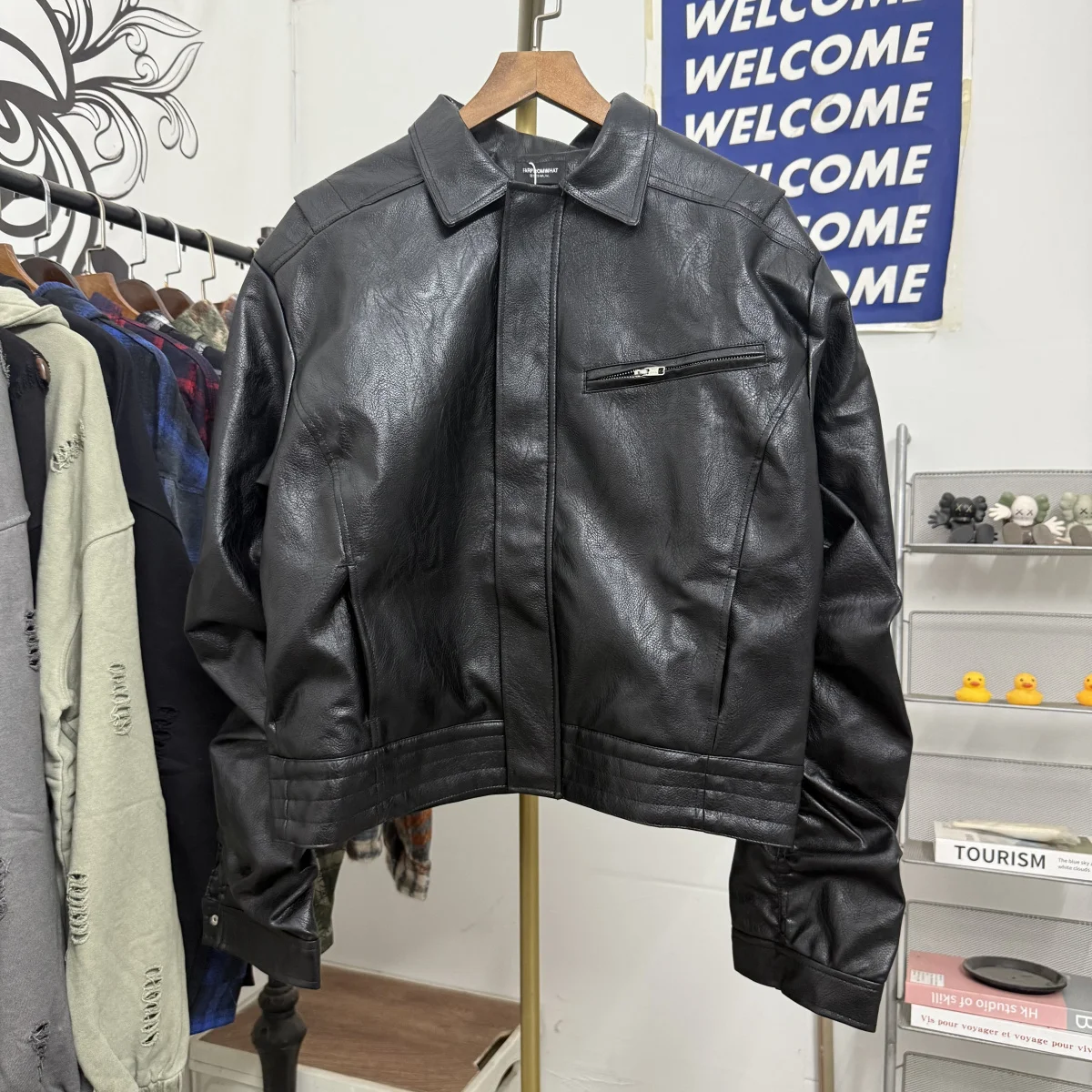 

Однотонное кожаное пальто свободного кроя, модная уличная одежда, байкерское пальто с длинной застежкой-молнией, молодежное повседневное пальто