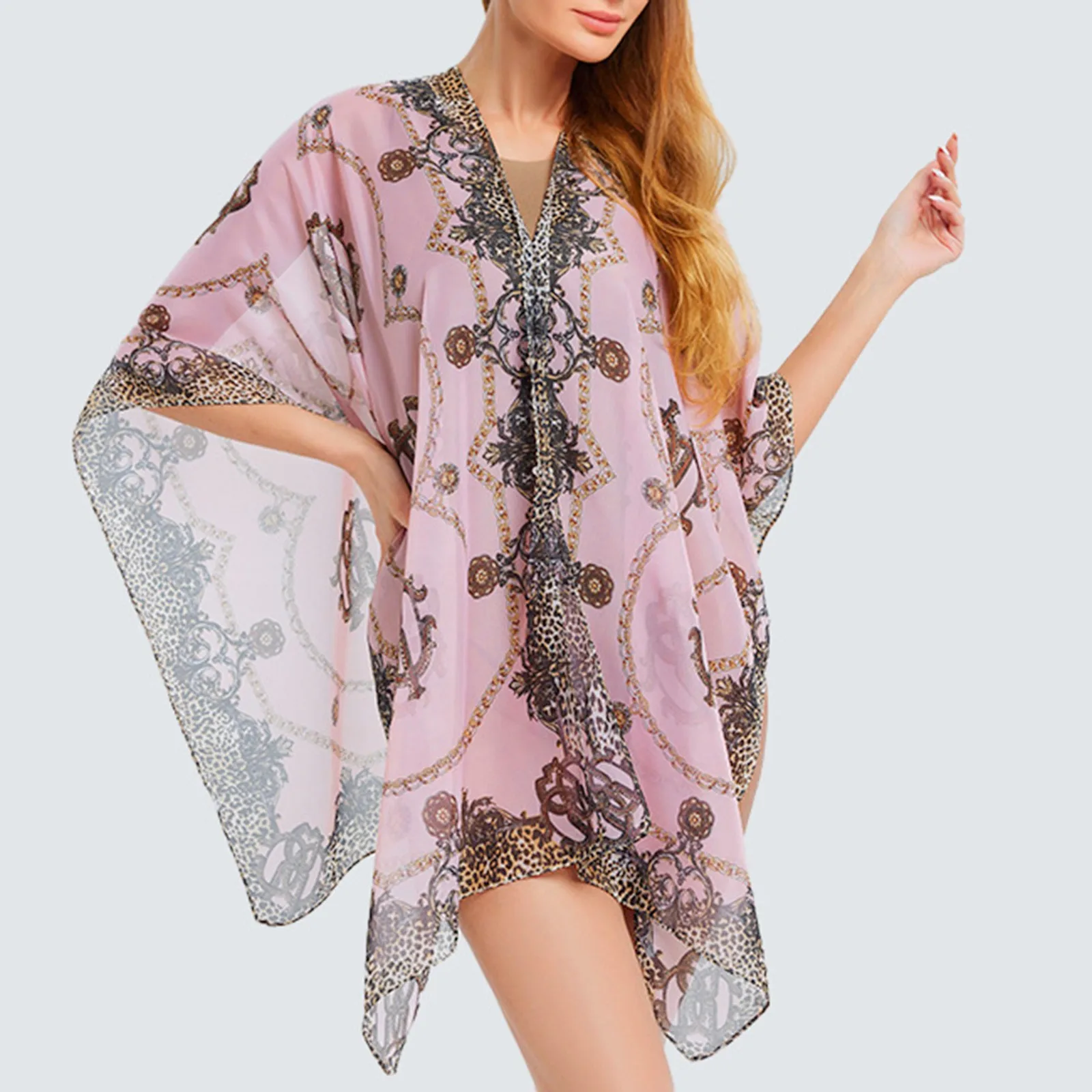 Summer Border New Silk Scarf Women's Chiffon Chain Printing Travel Beach Towel Sunshade Chiffon Capes for Evening Dresses