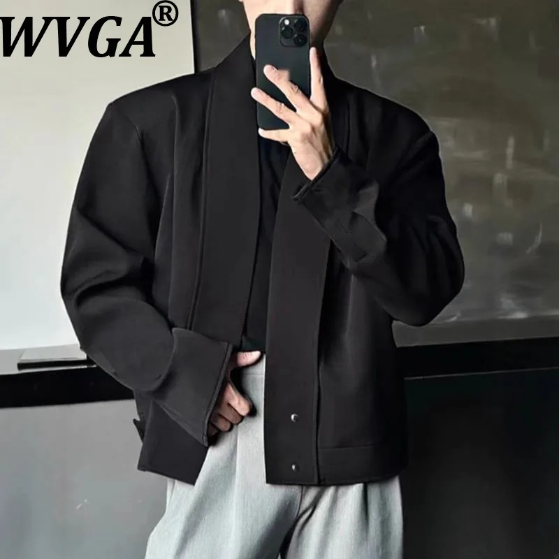 

WVGA Spring Autumn New Men Tide Collarless Trendy Long Sleeve Blazer Niche Chic Casual High-end Fashion Dark Style Jacket W18544