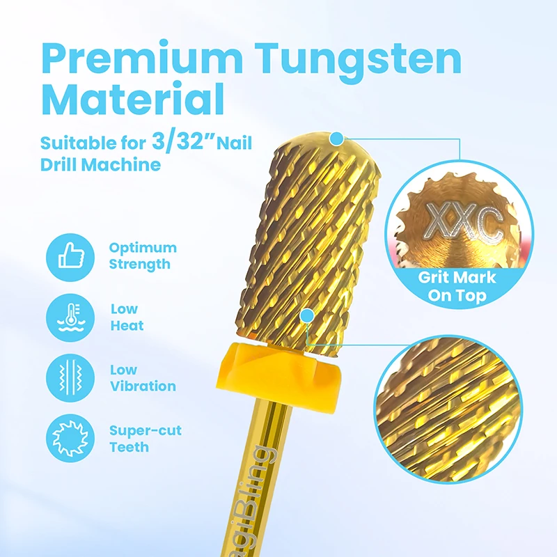 Milling Cutter Golden Tungsten Carbide Nail Drill Bits For Electric Nail Drill Manicure Machine Pedicure Nail Files Accessories