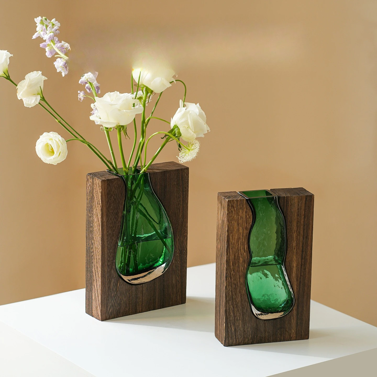 Modern Log Solid Wood Homestay Transparent Glass Vase Home Decoration Hotel Board Room Ornament