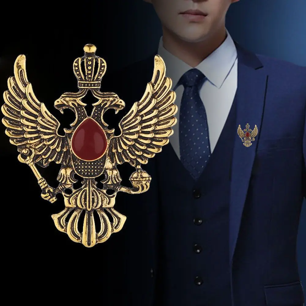 Crown High-end Double-headed Eagle Medal Shirt Pin Angel Wings Men's Badge Jewelry Brooch Pins Brooches Fashion Accessories