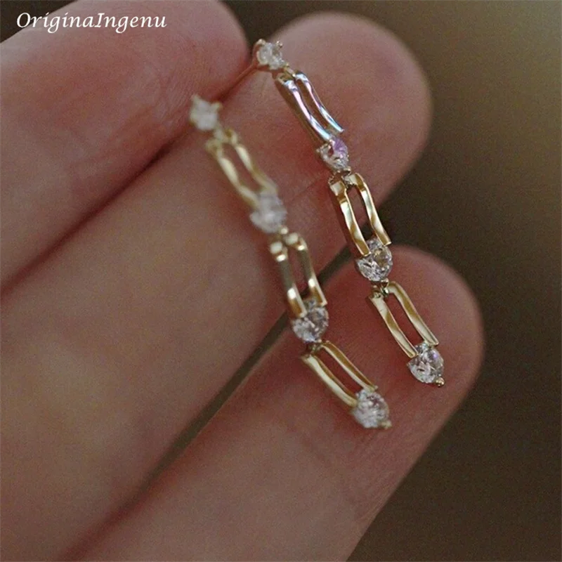 

Solid 9K Gold Dangle Earrings Dainty Zircon Earrings Yellow Gold Fine Jewelry 9K Gold Hypoallergenic Women Jewelry