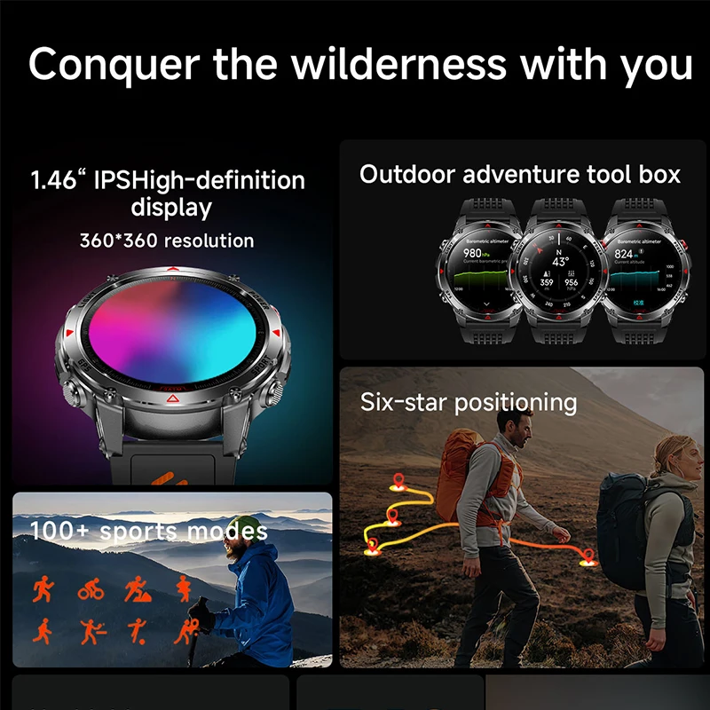 Outdoor Cycling Running Watch 540mAh GPS Compass Sport Fitness Data Location Route Navigation Call Heart Rate Monitor Smartwatch